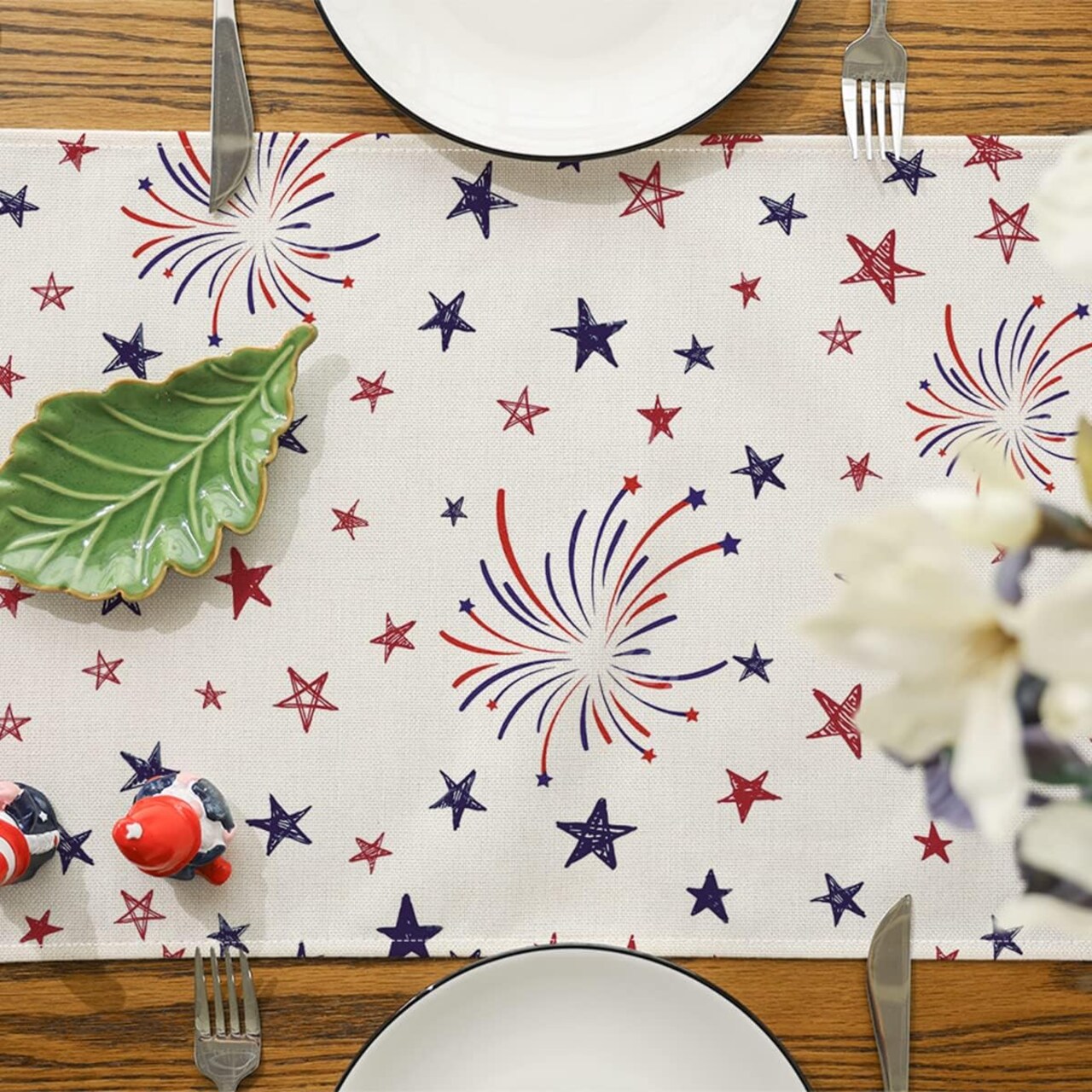 Siilues 4th of July Table Runner – 13x72" Patriotic Stars & Fireworks Décor for Memorial Day or Independence Day
